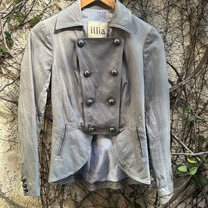 Gillia Women's Light Gray Double-Breasted Leather Jacket